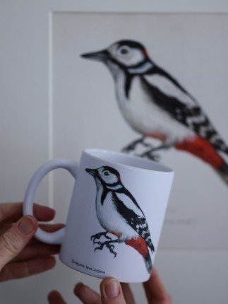 Pavāru mājas matēta keramikas krūze - Dižraibais dzenis