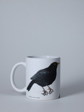 Matte Ceramic Mug with Blackbird Illustration