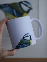 Matte Ceramic Mug with Blue Tit Illustration