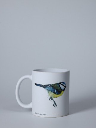 Matte Ceramic Mug with Blue Tit Illustration