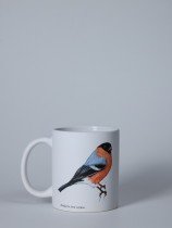 Matte Ceramic Mug with Bullfinch Illustration