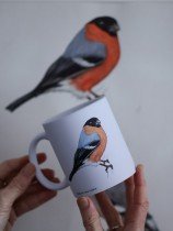 Matte Ceramic Mug with Bullfinch Illustration