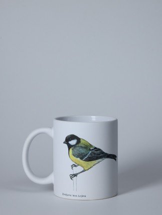 Matte Ceramic Mug with Great Tit Illustration