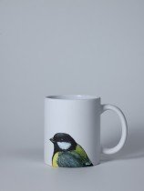 Matte Ceramic Mug with Great Tit Illustration