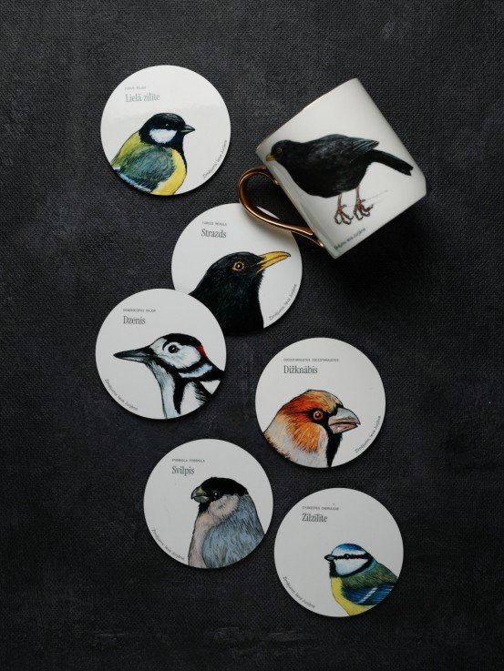 Coaster with Starling Illustration